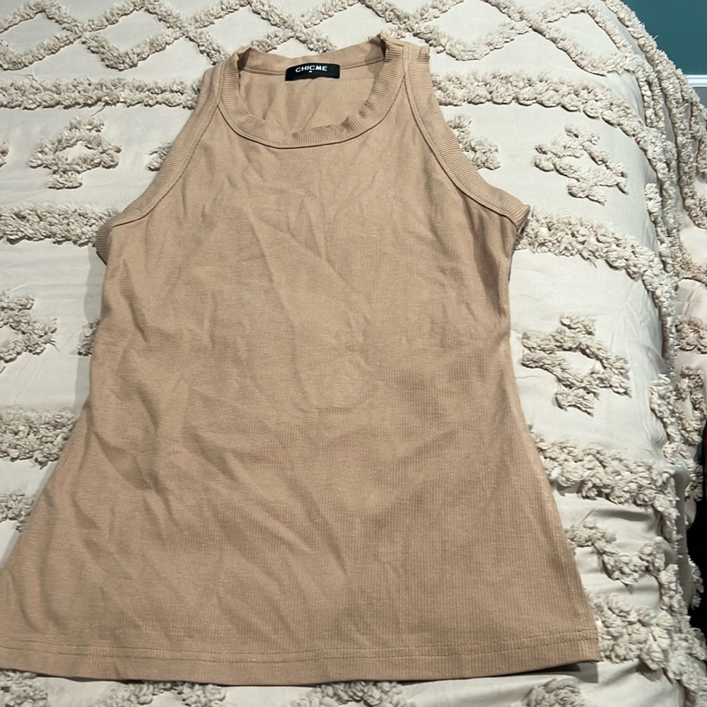 Light brown soft ribbed tank.